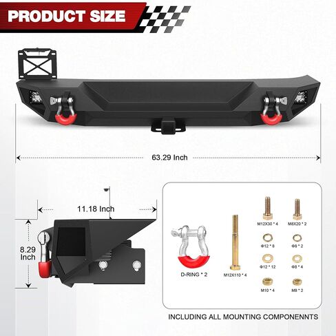 المصد الخلفي متوافق مع Jeep Gladiator JT 2020 2021 2022 2023 2024 2025 ، مصد شاحنة بيك آب سوداء مزدحمة لعام 2020-2025 المصارع JT ، مع لوحة الخطوة ، الأضواء ، ثقوب المستشعر والحزم D. in Kuwait