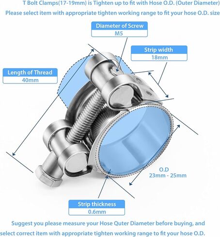 6 Pack 32-35mm T-Bolt Hose Clamp, Stainless Steel_304 Intercooler Pipe Tube Clamps, Turbo Pipe Clamps, Clamp Adjustable Range 1.25"-1.37" in Saudi Arabia