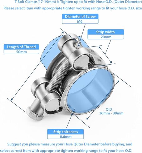 6 Pack 32-35mm T-Bolt Hose Clamp, Stainless Steel_304 Intercooler Pipe Tube Clamps, Turbo Pipe Clamps, Clamp Adjustable Range 1.25"-1.37" in Saudi Arabia
