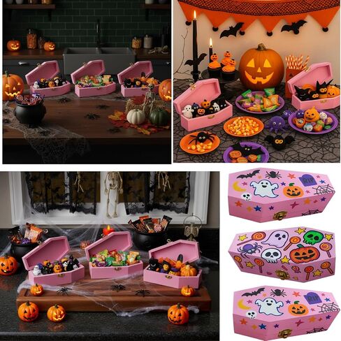 Thyle 12 Pcs Bulk Halloween Wood Coffin Box 6 Inch Candy Mini Coffins Unfinished Funeral Small Box for Goth Jewelry Party Favors Gift Decorations (Black) in Saudi Arabia