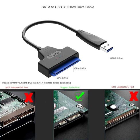 2IN1 SATA to USB 3.0 Adapter with Power Supply, Hard Drive Adapter for 3.5"& 2.5 inch SSD/HDD- External Hard Drive Converter,Sata Cable to USB C /A, Support Seagate Wd Hitachi Toshiba Samsung in Kuwait