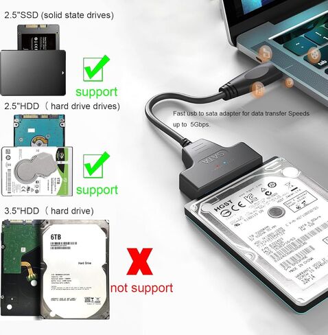 2IN1 SATA to USB 3.0 Adapter with Power Supply, Hard Drive Adapter for 3.5"& 2.5 inch SSD/HDD- External Hard Drive Converter,Sata Cable to USB C /A, Support Seagate Wd Hitachi Toshiba Samsung in Kuwait