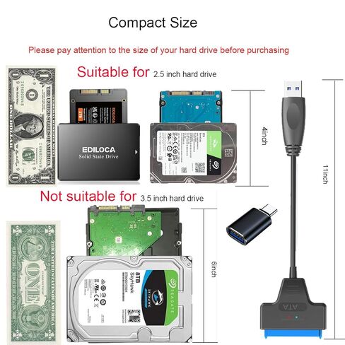 2IN1 SATA to USB 3.0 Adapter with Power Supply, Hard Drive Adapter for 3.5"& 2.5 inch SSD/HDD- External Hard Drive Converter,Sata Cable to USB C /A, Support Seagate Wd Hitachi Toshiba Samsung in Kuwait