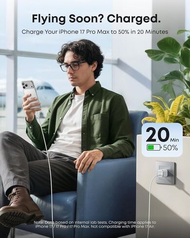 Anker iPhone Charger, 45W Type C Fast Charging, USB C Charger Block | Includes 6FT USB-C Cable and Foldable Plug, for iPhone 17/16 Series,MacBook, Pixel 9, iPad and More in Kuwait