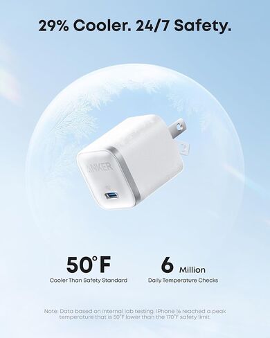 Anker iPhone Charger, 45W Type C Fast Charging, USB C Charger Block | Includes 6FT USB-C Cable and Foldable Plug, for iPhone 17/16 Series,MacBook, Pixel 9, iPad and More in Kuwait
