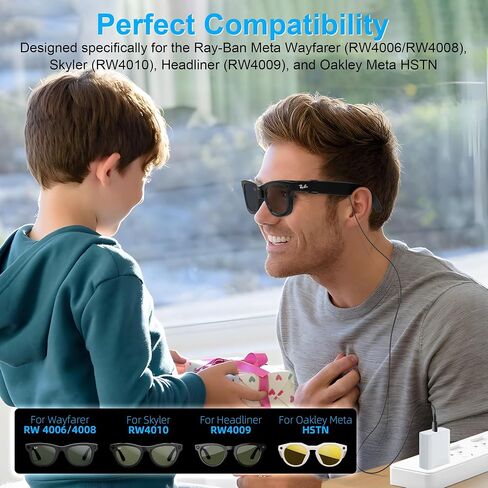 RCstyle Hibloks Charging Cable for Ray-Ban Meta Wayfarer (RW4006&RW4008) Smart Glasses Accessories, 3.9ft Type-C Charging While Using, Portable for Travel/Car/Phone/Laptop/Power Bank Charging in Kuwait