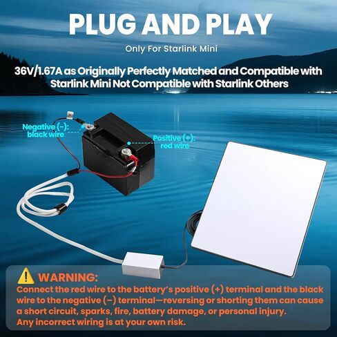 Battery Converter Adapter for Starlink Mini, 12-36V Input 36V/1.67A Output Battery Step Up Converter, Const Voltage/Current Output, Positive/Negative Interface for Truck, RV, Boat & Camping in Kuwait