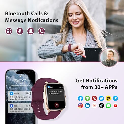 Smart Watch for Women, 2025 New Smartwatch (Answer/Make Call) for iPhone/Android, 1.85" HD Dynamic Dial Fitness Tracker with 110+ Sport Modes, Sleep/Health Monitor, IP68 Waterproof, with 2 Bands in Kuwait