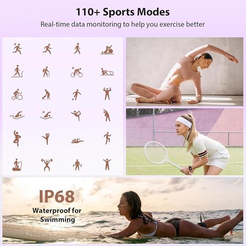 Smart Watch for Women, 2025 New Smartwatch (Answer/Make Call) for iPhone/Android, 1.85" HD Dynamic Dial Fitness Tracker with 110+ Sport Modes, Sleep/Health Monitor, IP68 Waterproof, with 2 Bands in Kuwait