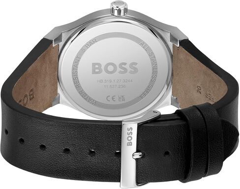 BOSS Hugo Men's Candor Stainless Steel Case and Black Leather Strap Watch, Contemporary Design for Everyday Wear, Three-Hand Watch, Model (1514075) in Saudi Arabia