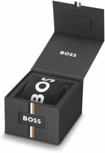 BOSS Hugo Men's Candor Stainless Steel Case and Black Leather Strap Watch, Contemporary Design for Everyday Wear, Three-Hand Watch, Model (1514075) in Saudi Arabia