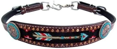 Showman Medium Oil Leather Wither Strap w/Arrow Beaded Design in Saudi Arabia