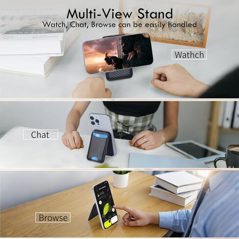 for MagSafe Wallet with Adjustable Stand,Stronger Magnetic Wallet for iPhone,3 Individual Card Slots Holder,Open ID Window,Vegan Leather RFID wallet for iPhone 16/15/14/13/12,Black in Kuwait