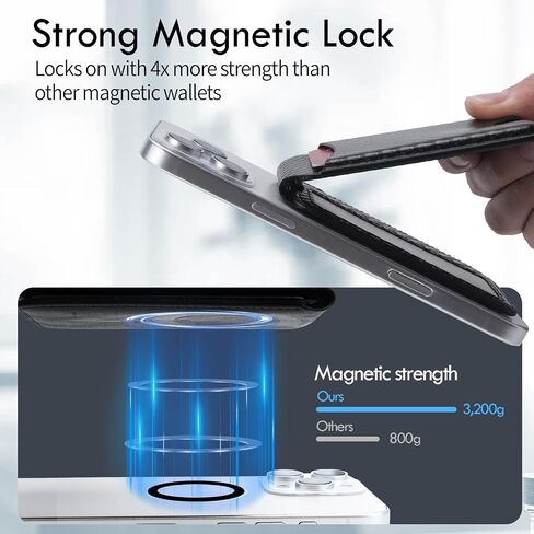 for MagSafe Wallet with Adjustable Stand,Stronger Magnetic Wallet for iPhone,3 Individual Card Slots Holder,Open ID Window,Vegan Leather RFID wallet for iPhone 16/15/14/13/12,Black in Kuwait