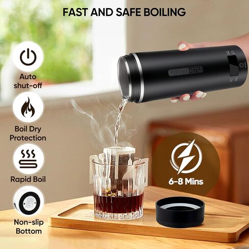 Travel Electric Kettle, Portable Smart Small Hot Water Boiler Tea Coffee Heater 450ML, 316 Stainless Steel, 4 Temperature Control, LCD Display, Fast Boiling Water, Auto Shut-Off & Boil Dry Protection in Saudi Arabia