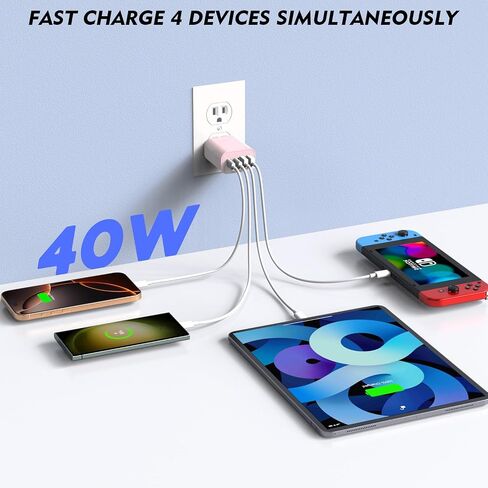 40W iPhone 16 Charger Block ، 2Pack 4-Port Fast USB C Charger Clochs ، Multiport PD Power Adapter و QC Plug iPhone Cube USBC Actging Brick Apple Adapter for iPhone 16/16 Pro/15/15 Pro Max/14/13/12/ipad in Kuwait