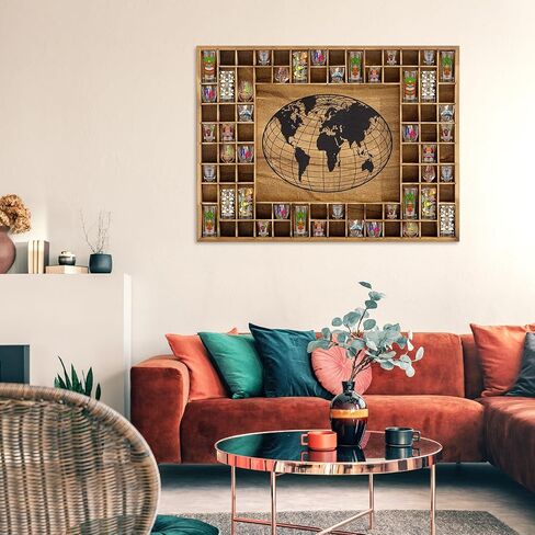 خريطة العالم 68 فتحات زجاجية طلقة زجاجية 39 × 28 '' كبيرة ريفي بني طلقة الزجاج حامل 7 حجم منظم الحائط in Kuwait