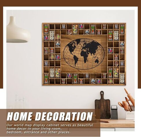 خريطة العالم 68 فتحات زجاجية طلقة زجاجية 39 × 28 '' كبيرة ريفي بني طلقة الزجاج حامل 7 حجم منظم الحائط in Kuwait