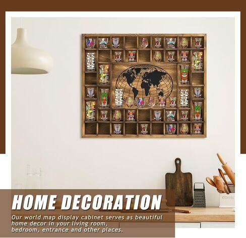 خريطة العالم 68 فتحات زجاجية طلقة زجاجية 39 × 28 '' كبيرة ريفي بني طلقة الزجاج حامل 7 حجم منظم الحائط in Kuwait
