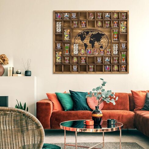خريطة العالم 68 فتحات زجاجية طلقة زجاجية 39 × 28 '' كبيرة ريفي بني طلقة الزجاج حامل 7 حجم منظم الحائط in Kuwait