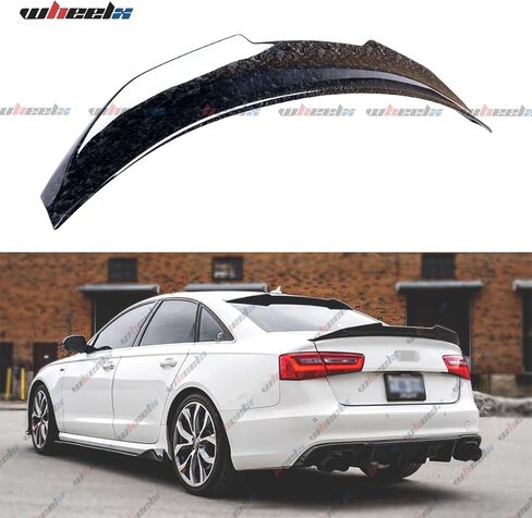 المفسد الخلفي متوافق مع 2012-2018 Audi A6 S6 C7 ، PSM نمط PSM حزام البط يناسب 12-18 سيارة سيدان 4 أبواب ، الجذع الخارجي مرتفع ركلة سطح السفينة غطاء الشفة الجناح (نمط ألياف الكربون) in Kuwait
