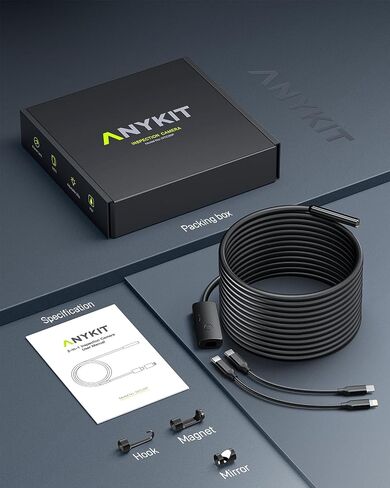 Anykit USB Endoscope Camera with 8 Adjustable LED Lights, Semi-Rigid Broscope Snake Camera, IP67 Waterproof Inspection Cam Compatible with iPhone/iPad and Android Devices (9.8 ft) in Saudi Arabia