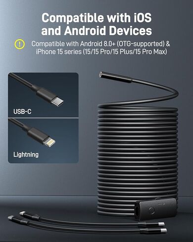 Anykit USB Endoscope Camera with 8 Adjustable LED Lights, Semi-Rigid Broscope Snake Camera, IP67 Waterproof Inspection Cam Compatible with iPhone/iPad and Android Devices (9.8 ft) in Saudi Arabia