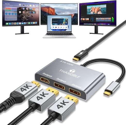 محول USB C إلى 3 HDMI مع شحن 100 واط PD ، Triple 4K60Hz شاشة الموسع لمحول Dell/Surface Pro/HP ، HDMI Swink in Kuwait