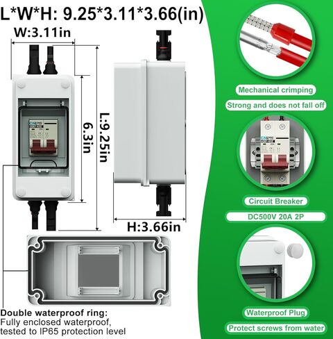 Solar DC Dischonnect Switch 16 AMP 500V DC Breaker Miniature Circuit مع مربع مقاوم للماء IP65 لـ PV stystem و RV و Solar في الهواء الطلق in Kuwait