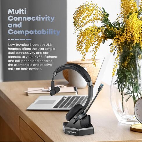TruVoice BT75 Premium Wireless Headset with V5.2 USB Dongle | Noise Suppression Speakers and NC Microphone | Fast Charging with 22 Hour Continous Talk Time - Connects with 2 Devices Simulataneously in Saudi Arabia