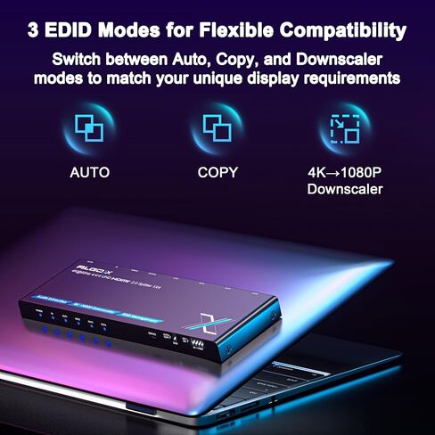 ALGOX HDMI 2.0 Splitter 1 in 4 Out 4K@60Hz 4:4:4, 4 UHD Images and Audios Output Simultaneously Supports HDR10 Dolby Vision 3D Video and EDID Management, with Power Adapter (AX-ESP124HE) in Saudi Arabia