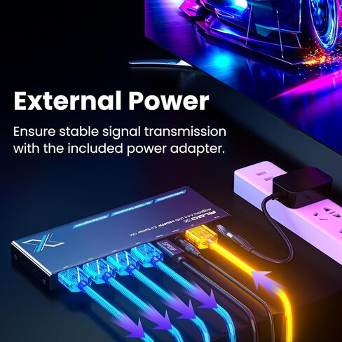 ALGOX HDMI 2.0 Splitter 1 in 4 Out 4K@60Hz 4:4:4, 4 UHD Images and Audios Output Simultaneously Supports HDR10 Dolby Vision 3D Video and EDID Management, with Power Adapter (AX-ESP124HE) in Saudi Arabia