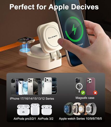 قابلة للسحب 3 في محطة شحن واحدة لـ Apple ، بسرعة 15 واط لـ Magsafe قابلة للطي من حامل الشحن اللاسلكي مع كابل قابل للسحب ، للسفر ، من أجل iPhone 16/15/14/13 ، Apple Watch ، AirPods in Kuwait