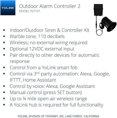 YoLink X3 Version Outdoor Alarm Controller and SirenFob Kit, Ruggedized Battery-Powered Siren/Alarm/Relay Controller, Up to 1/4 Mile Range, 110dB Siren, Alexa, Google, IFTTT, Hub Included in Saudi Arabia