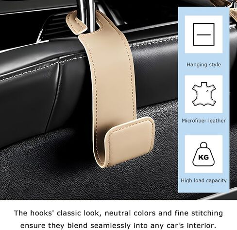 2 PCS Car Seat Headrest Hooks, Microfiber Leather Hanger Holder Hook for Hanging Purse and Bag, Universal Vehicle Back Seat Organizer Hook for Grocery Bag Handbag Coat (Black) in Kuwait