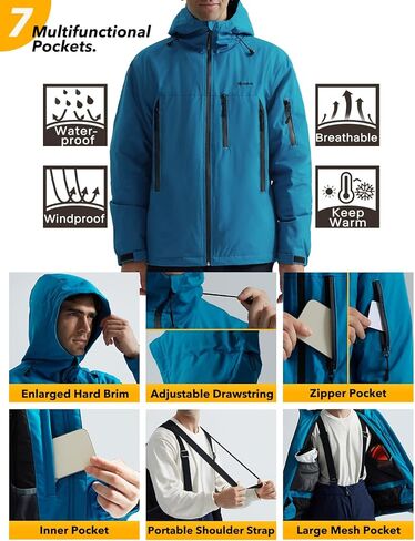 GEMYSE Men's Ski Jacket Warm Winter Snow Coat Waterproof Mountain Windbreaker Jacket for Snowboarding Hiking in Kuwait