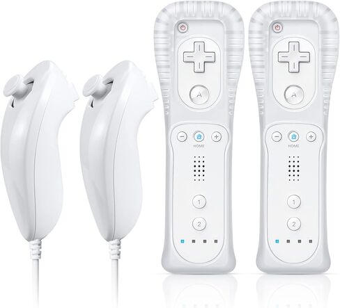 FASIGO Wii Remote with Nunchuck, Wii Controller with Nunchuck, Compatible with Nintendo Wii/Wii U, 2 Pack, White & Black in Saudi Arabia