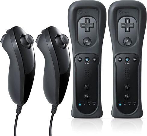 FASIGO Wii Remote with Nunchuck, Wii Controller with Nunchuck, Compatible with Nintendo Wii/Wii U, 2 Pack, White & Black in Saudi Arabia