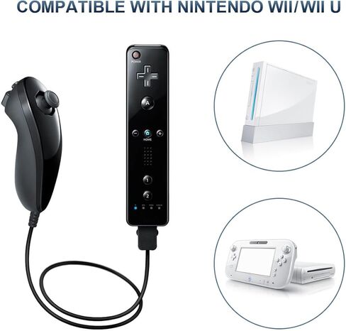 FASIGO Wii Remote with Nunchuck, Wii Controller with Nunchuck, Compatible with Nintendo Wii/Wii U, 2 Pack, White & Black in Saudi Arabia