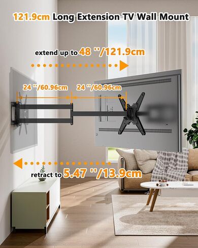 48'' Extension Long Arm TV Wall Mount with Power Strip, Heavy Duty Full Motion TV Mount for 37'' -80'' Screens up to 110 lbs, Max VESA 600x400mm, 16''18''24'' Wood Studs/Concrete/Brick Wall in Kuwait