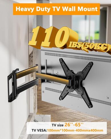 48'' Extension Long Arm TV Wall Mount with Power Strip, Heavy Duty Full Motion TV Mount for 37'' -80'' Screens up to 110 lbs, Max VESA 600x400mm, 16''18''24'' Wood Studs/Concrete/Brick Wall in Kuwait