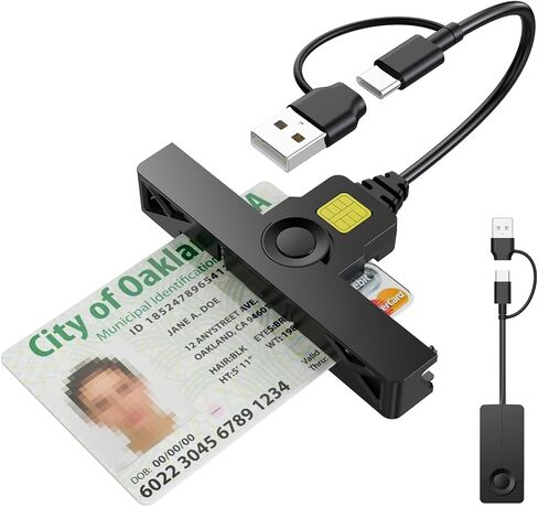 CAC Reader 2 في 1 Type C موصل مزدوج ، DOD Military USB Common Access Card Reader Type C USB Smart Card Reader متوافق مع Windows و Mac OS Mini Fold Slop and Play in Kuwait