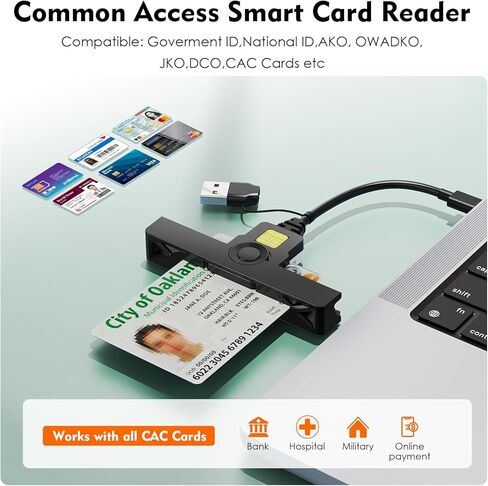 CAC Reader 2 في 1 Type C موصل مزدوج ، DOD Military USB Common Access Card Reader Type C USB Smart Card Reader متوافق مع Windows و Mac OS Mini Fold Slop and Play in Kuwait