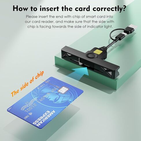 CAC Reader 2 في 1 Type C موصل مزدوج ، DOD Military USB Common Access Card Reader Type C USB Smart Card Reader متوافق مع Windows و Mac OS Mini Fold Slop and Play in Kuwait