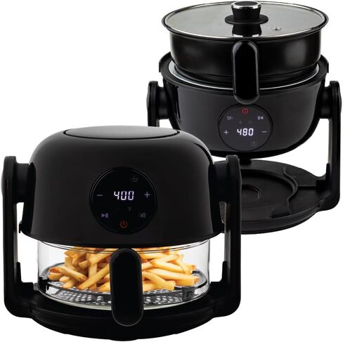 Aria 30 Qt Air Fryer Oven ، مقلاة هواء من الفولاذ المقاوم للصدأ مع سلة ، رفوف شواية ، صينية الفتات والمنحنى ، فرن الحمل الحراري الكبير النظيف ، شاشة تعمل باللمس XL والطبخ المسبق ، الأسود in Kuwait