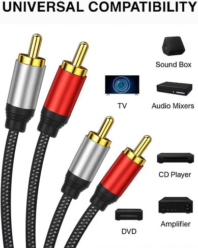 3.5mm to RCA Cable, 24K Gold-Plated RCA Male to Aux Audio Adapter 33ft/10M, Nylon Braided Audio and Video Cable Extension for Smartphones, HDTV, Tablet, Home Theater, Speaker, MP3 in Saudi Arabia