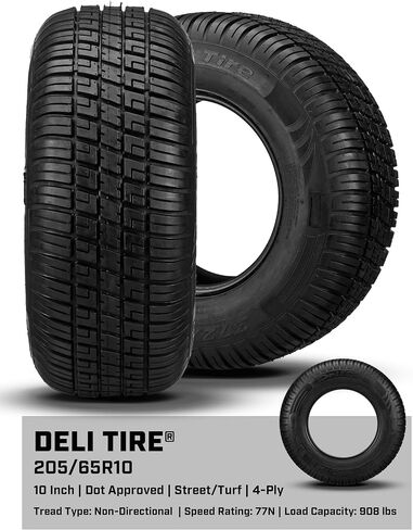 RM CART - 10 "Warlock Black/Machined على 205/65 R10 Low Rise Tyre (مجموعة من 4) ، و Club Car & Ez -Go Carts ، وإطارات عربة الجولف وعجلات Combo in Kuwait