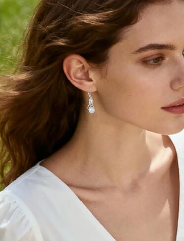 Freshwater Pearl Earrings for Women 925 Sterling Silver Infinity Dangle Drop Pearls Birthstone Leverback Earring Jewelry in Kuwait