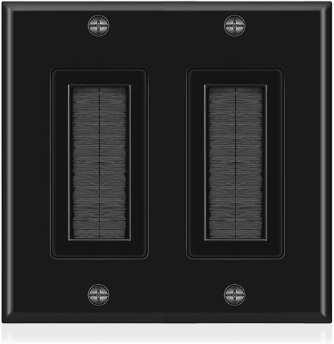 TNP Brush Wall Plate - Double 2 Gang Cable Entry Access Brush Bristles Style Strap Opening Port Insert Socket Wiring Plug Jack Decorative Face Cover Outlet Mount Panel (White) in Saudi Arabia
