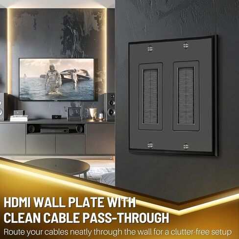 TNP Brush Wall Plate - Double 2 Gang Cable Entry Access Brush Bristles Style Strap Opening Port Insert Socket Wiring Plug Jack Decorative Face Cover Outlet Mount Panel (White) in Saudi Arabia